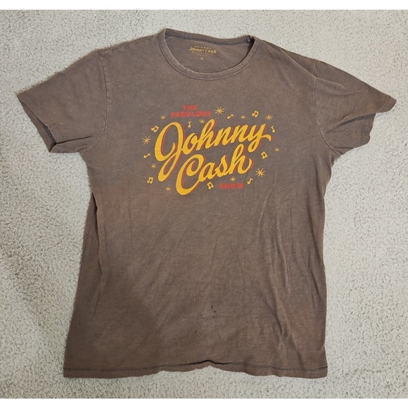 Johnny Cash Show T Shirt MEDIUM Brown Distressed - Picture 2 of 10